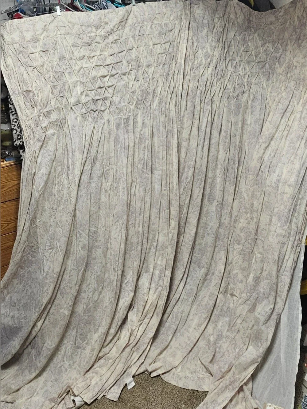 Lovely Cream and Lavender Pintuck Floral Drapery Curtains XL 100x50inches